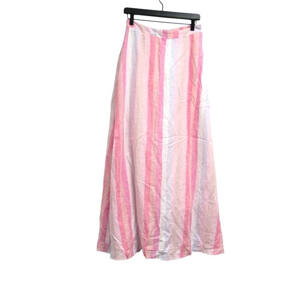 Splendid Pink Pastel Striped Linen Blend Sunset Pull On Medium Maxi Skirt NEW - Picture 3 of 8